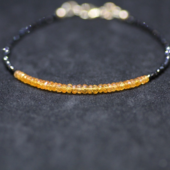 Handmade Natural Spinel, Mandarin Orange Garnet Bracelet 14K Gold Filled, 7" - Picture 2 of 6